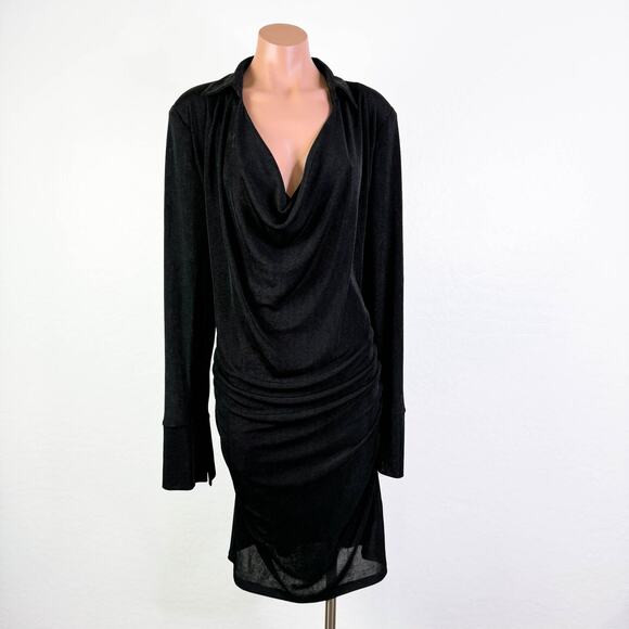 Alexa Admor Rosalie Long Sleeve Draped Shift Dress Black Whimsigoth sz XL FLAW - Picture 1 of 12